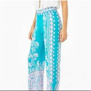 NWT Lilly Pulitzer Mid Rise Palazzo Pants in Turquoise Teal